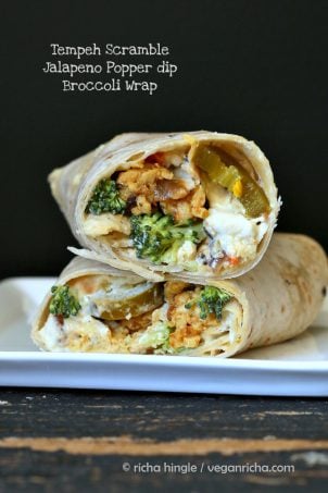 Tempeh Scramble Jalapeno Popper Dip and Broccoli Wraps | VeganRicha.com