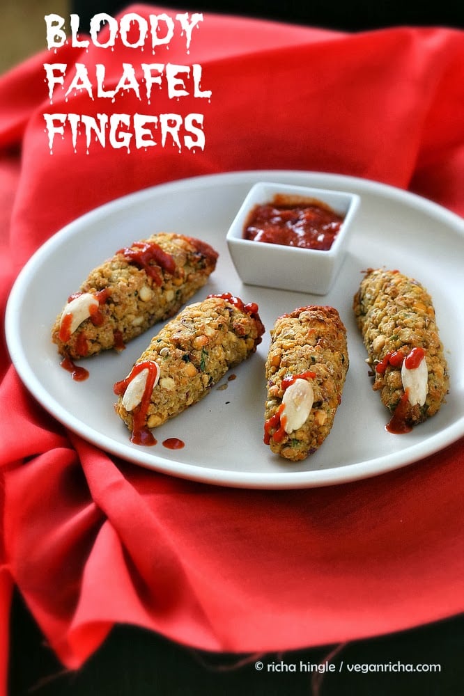 Vegan Falafel Fingers. Perfect halloween snack. Easy Witch fingers! VeganRicha.com #Glutenfree #Soyfree #Sugarfree #vegan #Recipe