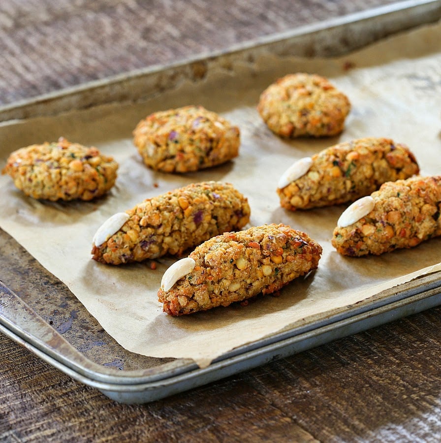 Vegan Falafel Fingers. Perfect halloween snack. Easy Witch fingers! VeganRicha.com #Glutenfree #Soyfree #Sugarfree #vegan #Recipe