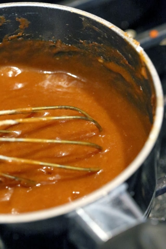 mousse cake  vegan pumpkin mousse being prepared in a silver pot