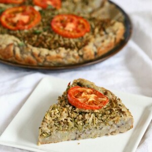 This Savory Cauliflower Broccoli Pie is full of flavor from the garam masala and has a delicious potato black eyed pea crust. gluten free and grain free. #glutenfree #veganricha #vegan