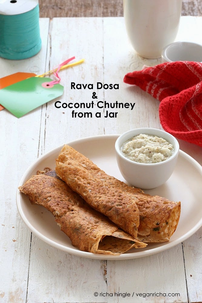 Rava Dosa Recipe and Coconut Chutney Mix in a Jar