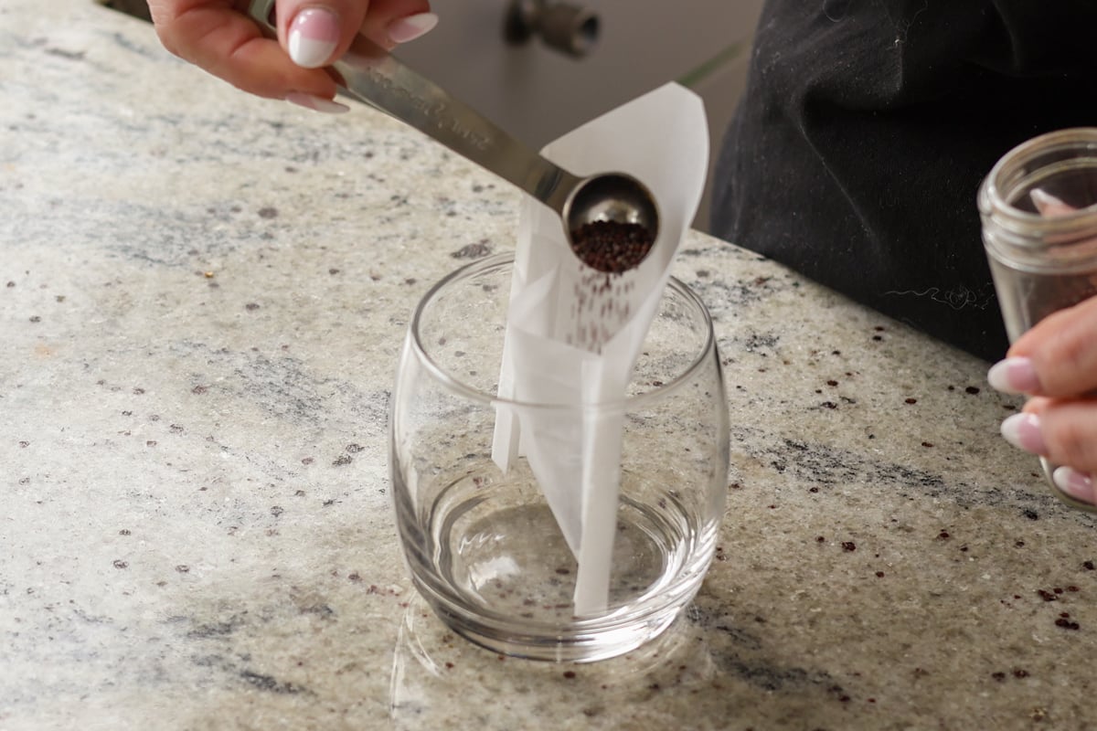 adding spices to the pouch