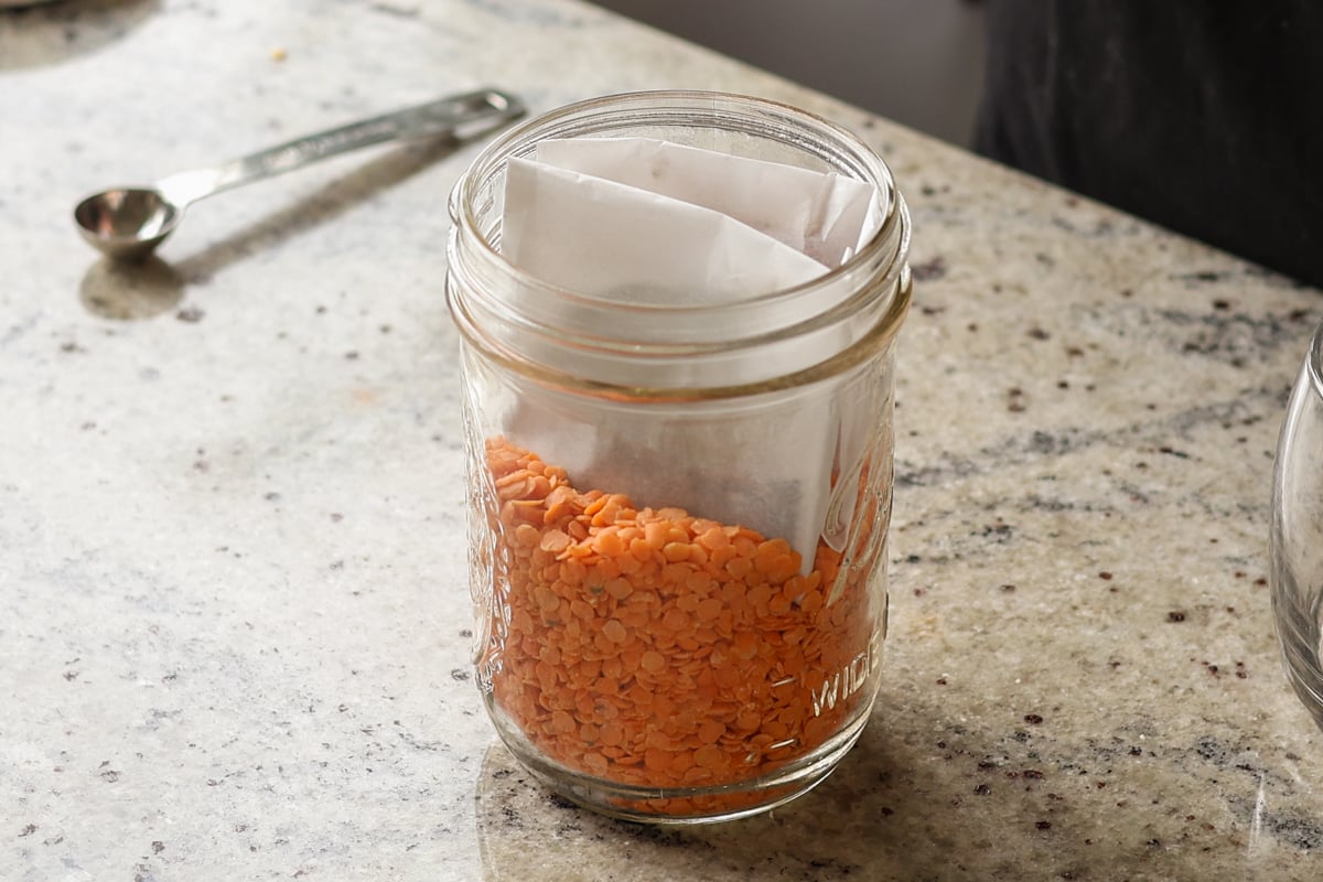 adding pouches to the jar