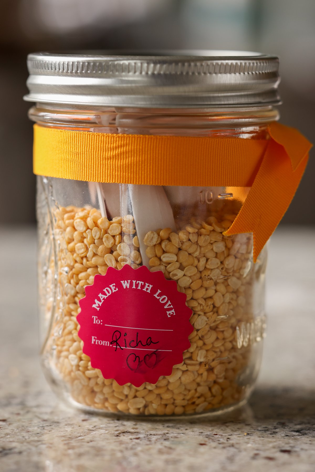 jar of split yellow lentil soup mix