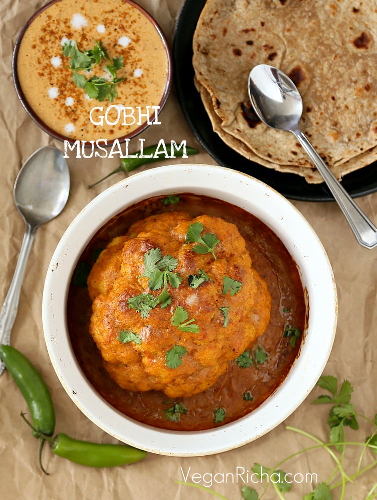 Gobi Musallam - Whole Roasted Cauliflower with Creamy Makhani Gravy | Vegan Richa