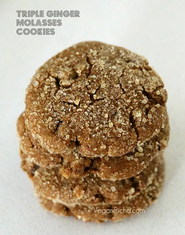 Vegan Triple Ginger Molasses Cookies stacked