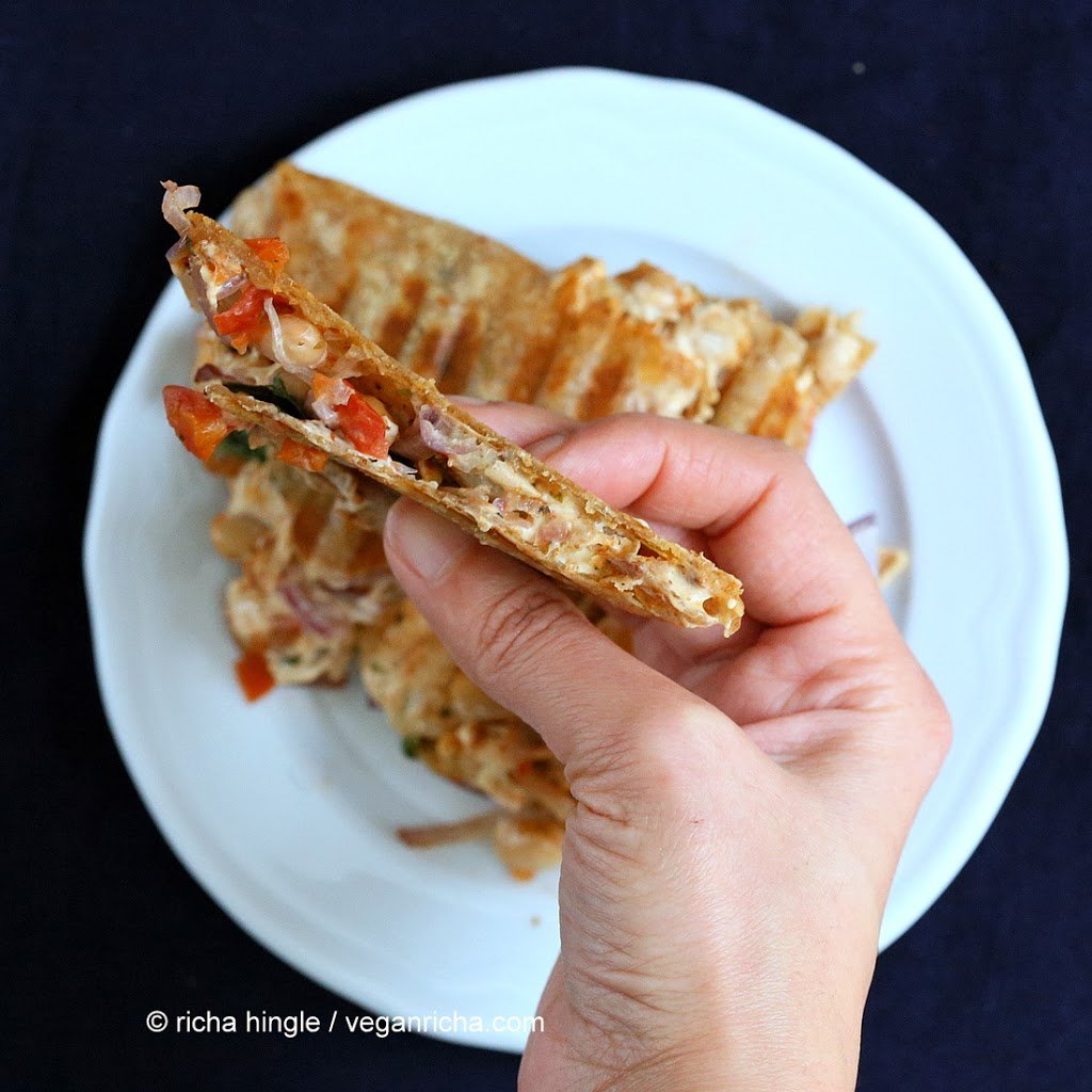 Taco Spice Vegan White Bean Quesadilla with Vegan pepper jack cheese | Vegan Richa