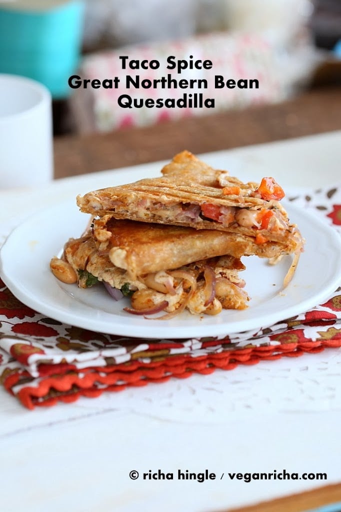 Taco Spice Vegan White Bean Quesadilla with Vegan pepper jack cheese | Vegan Richa