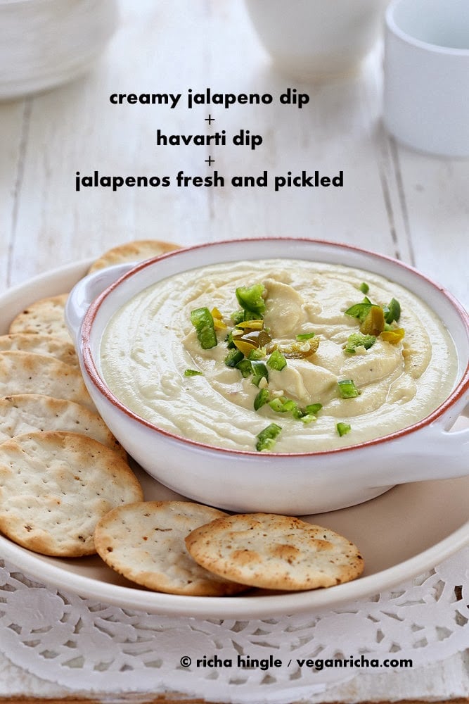 Vegan Jalapeno Popper Dip and Havarti Dip - glutenfree. Creamy cheesy Jalapeno dip. VeganRicha.com