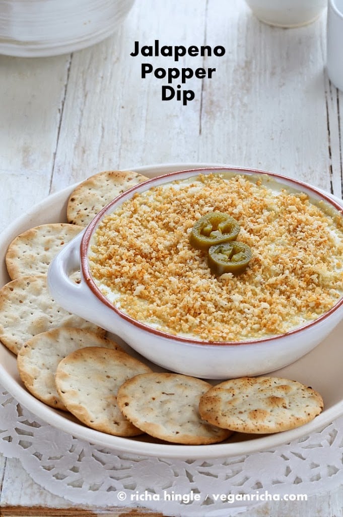 Vegan Jalapeno Popper Dip and Havarti Dip - glutenfree. Creamy cheesy Jalapeno dip. VeganRicha.com