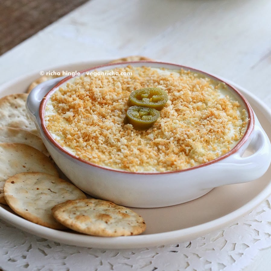 Vegan Jalapeno Popper Dip and Havarti Dip - glutenfree. Creamy cheesy Jalapeno dip. VeganRicha.com
