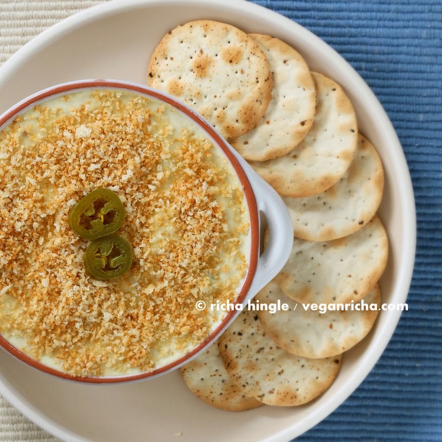 Vegan Jalapeno Popper Dip and Havarti Dip - glutenfree. Creamy cheesy Jalapeno dip. VeganRicha.com