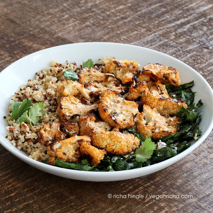 Quinoa Cauliflower Bowl with Almond Sriracha Sauce