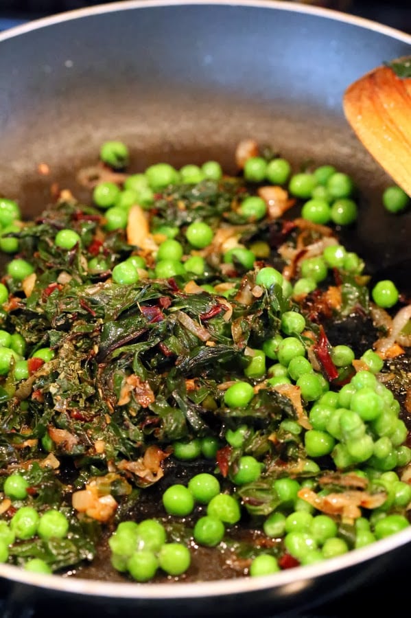 Rainbow Chard and Peas in Creamy gravy. Chard /Methi Matar Malai Vegan. Dairy-free creamy greens & peas w/ indian spices, somewhat like spinach dip. Gluten-free Soy-free Recipe