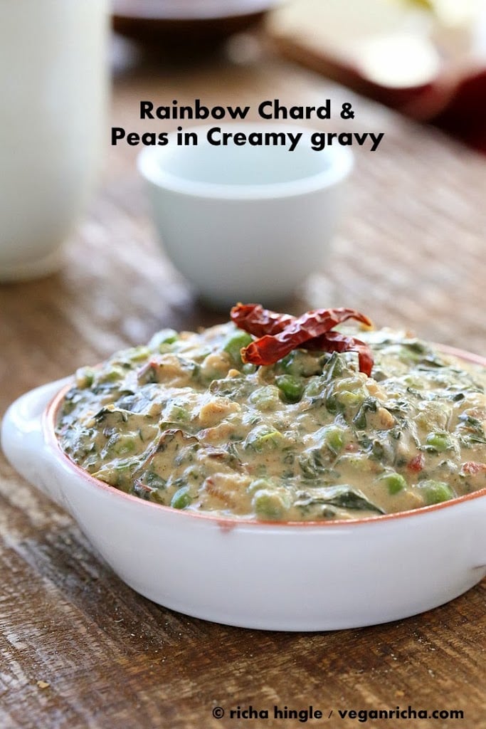 Rainbow Chard and peas in creamy sauce