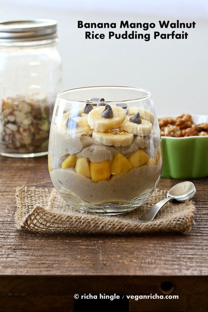Brown Rice Pudding with Banana, Walnuts and Mango | Vegan Richa