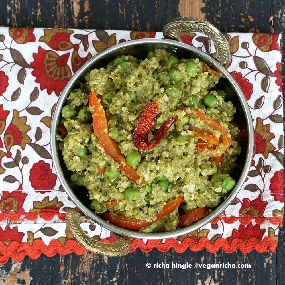 Gobi Matar Keema - Minced Cauliflower and Peas in Cilantro Onion curry