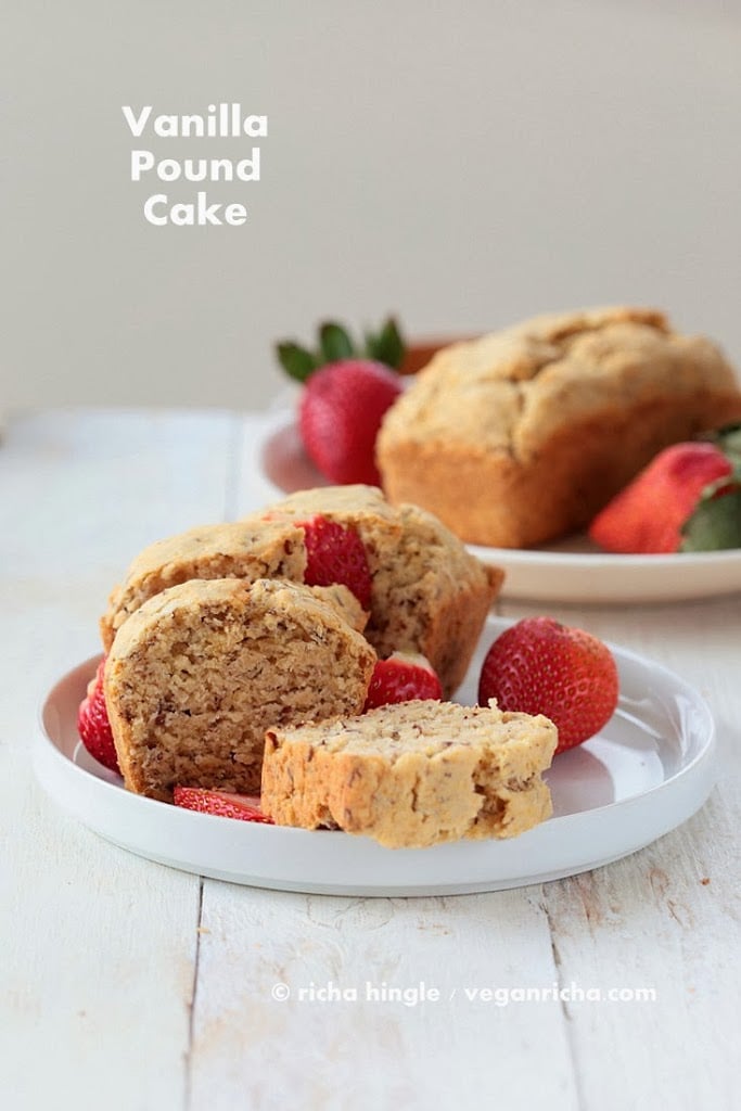 This Vegan Vanilla pound cake is easy, moist and dense. Easy Vegan Pound Cake Recipe | VeganRicha.com