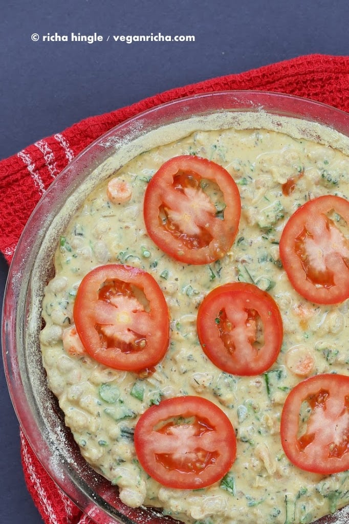 Broccolini White Bean Frittata. How to make Gluten free Soy free Vegan Frittata with Chickpea flour, beans, veggies | VeganRicha.com