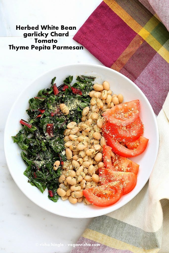 Herbed white bean chard bowl with Pepita Parmesan