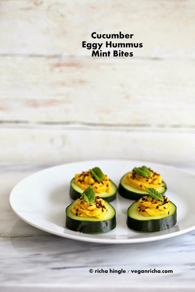 Cucumber Hummus Sesame Seed Mint Appetizer Bites.