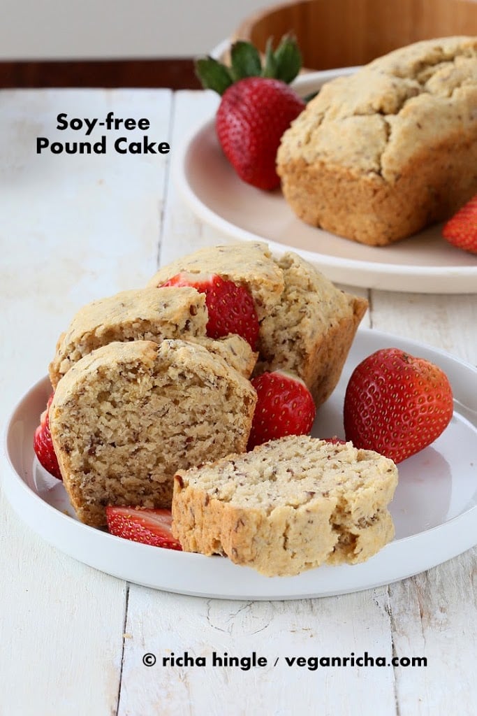 This Vegan Vanilla pound cake is easy, moist and dense. Easy Vegan Pound Cake Recipe | VeganRicha.com