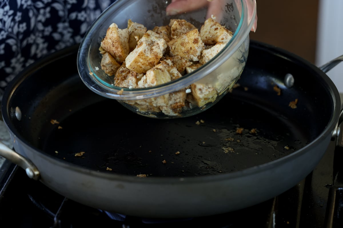 cooked tofu in a bowl