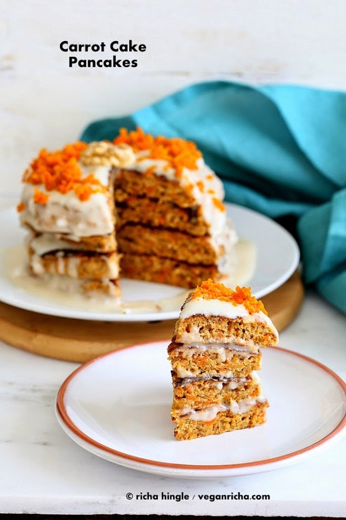 Vegan Carrot Cake Pancakes with Vegan Yogurt Coconut Cream frosting | Vegan richa