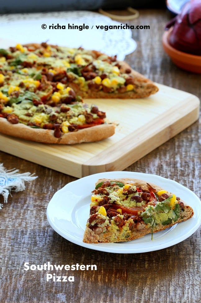 Southwestern Pizza with Wheat Black Bean Crust and Millet Oregano Sauce | vegan Richa