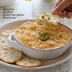 Vegan Jalapeno Popper Dip and Havarti Dip - glutenfree. Creamy Cheesy Jalapeno Queso like dip. Cashews, white beans, jalapenos and spices. Perfect for potlucks Vegan Recipe. #glutenfree #veganricha #vegan
