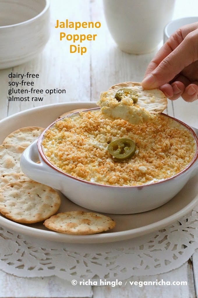 Vegan Jalapeno Popper Dip and Havarti Dip - glutenfree. Creamy Jalapeno Queso. VeganRicha.com