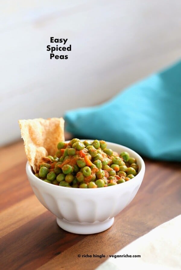 These Spiced Peas with cumin are easy and a great side that comes together in 10 minutes. Gluten-free Vegan Soy-free recipe #vegan #glutenfree #veganricha
