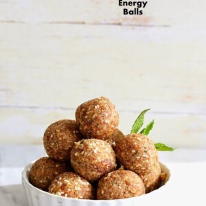 The best Mojito energy balls. With or without alcohol. How to make non-alcoholic Vegan Mojito Balls. Snack bites with Dates, lime zest, mint, nuts and seeds. Vegan Gluten-free Soy-free Recipe. #vegan #glutenfree #veganricha