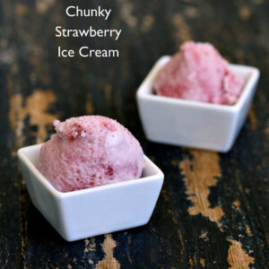 Chunky Strawberry Ice Cream. Vegan Strawberry Ice Cream with coconut milk. Dairy-free. No banana. Easy vegan ice cream. Vegan Gluten-free Recipe serves 2 #glutenfree #veganricha #vegan