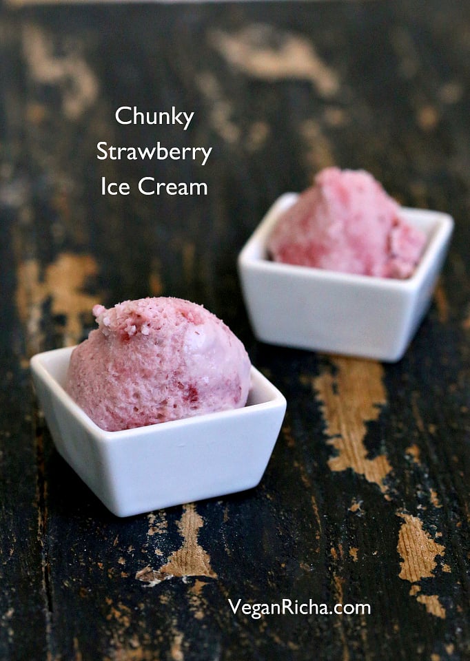 Chunky Strawberry Ice Cream. Vegan Strawberry Ice Cream with coconut milk. Dairy-free | https://VeganRicha.com #icecream #vegan