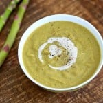 This Roasted Asparagus Basil Soup is a simple soup with fresh asparagus, basil, dill, onions and cashews. Creamy, Vegan and Gluten-free Recipe #glutenfree #veganricha #vegan
