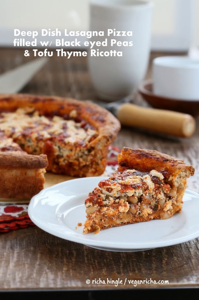 Black Eyed Peas, Tofy Thyme Ricotta, Deep Dish Pizza | Vegan Richa