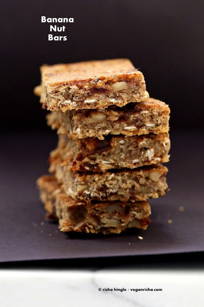 Stack of banana nut snack bars