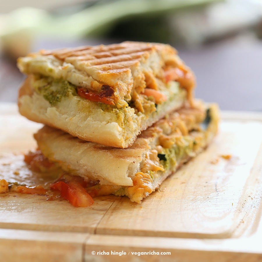 Cauliflower Cheddar Pesto Grilled Cheese | Vegan Richa