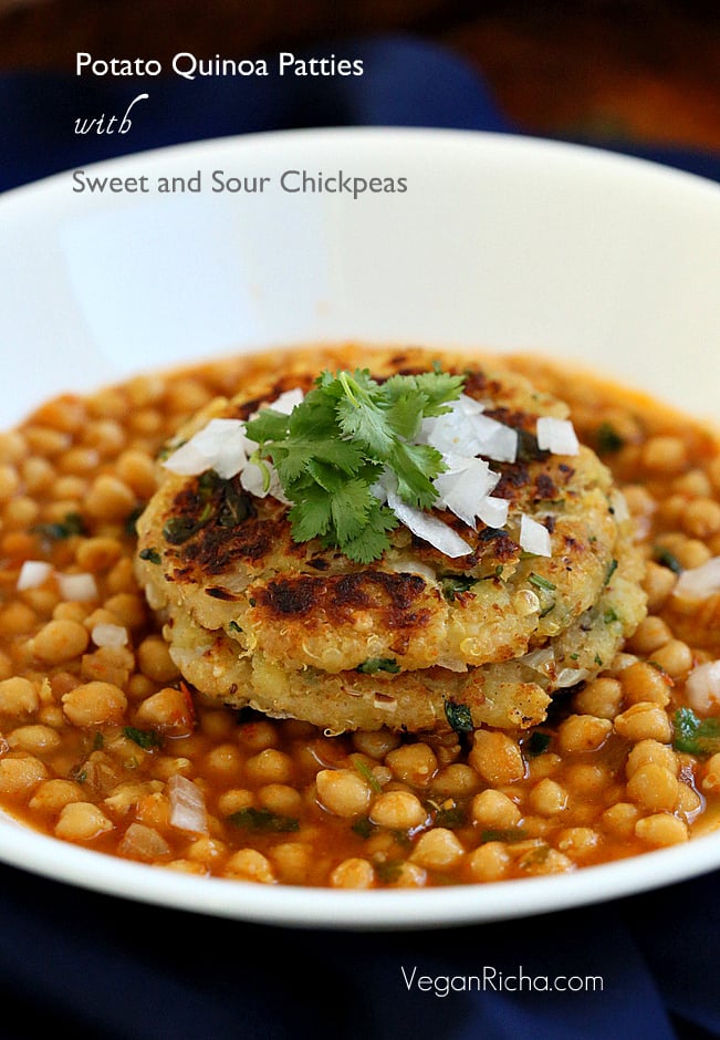 Potato Quinoa patties with chickpea curry