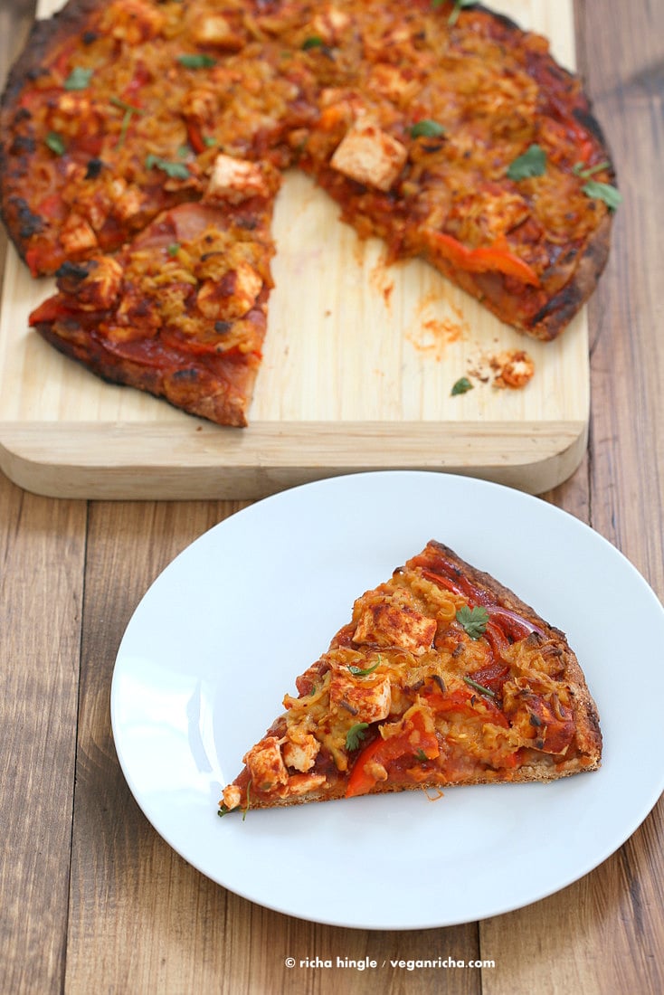 Vegan BBQ Tofu Almond Milk Pepper Jack Cheese Pizza | VeganRicha.com