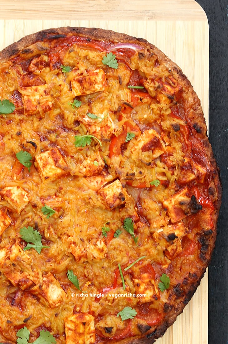 Vegan BBQ Tofu Pepper Jack Cheese Pizza | VeganRicha.com