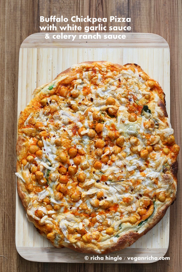 Vegan Buffalo Chickpea Pizza with celery ranch | Vegan Richa