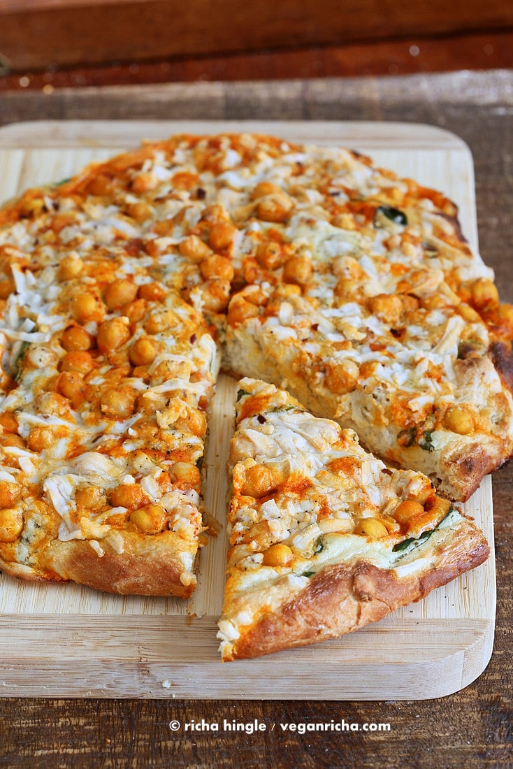 Vegan Buffalo Chickpea Pizza with White Garlic Sauce | Vegan Richa