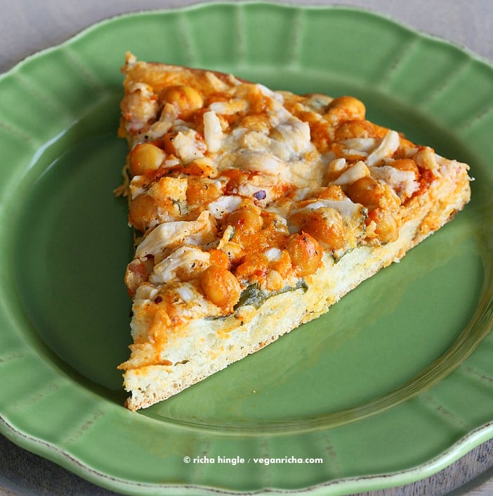 Vegan Buffalo Chickpea Pizza with White Garlic Sauce | Vegan Richa