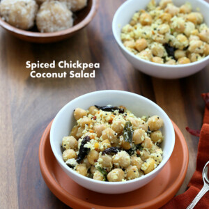 Cooked chickpea sundal in 2 different bowls.