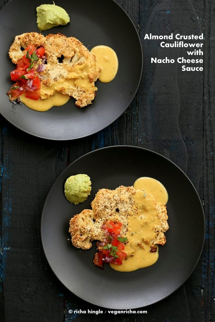 Almond Crusted Cauliflower with Cheese Sauce | Vegan Richa