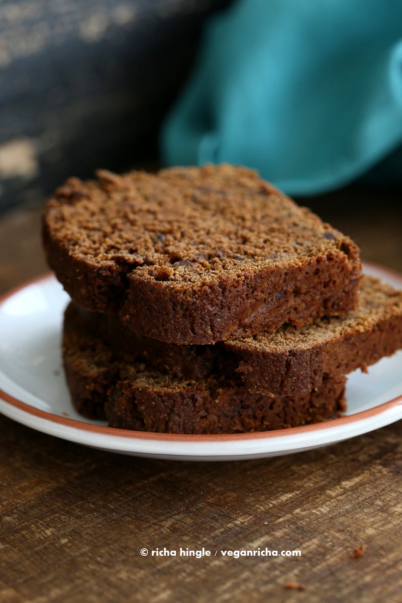 Vegan Chocolate Pumpkin Cake Mix is a perfect gift in a jar. Just add pumpkin & non dairy milk and bake. Spiced, Moist, delicious. One Bowl Pumpkin Chocolate Bread or Cake. | VeganRicha.COM #vegan #onebowl #pumpkin