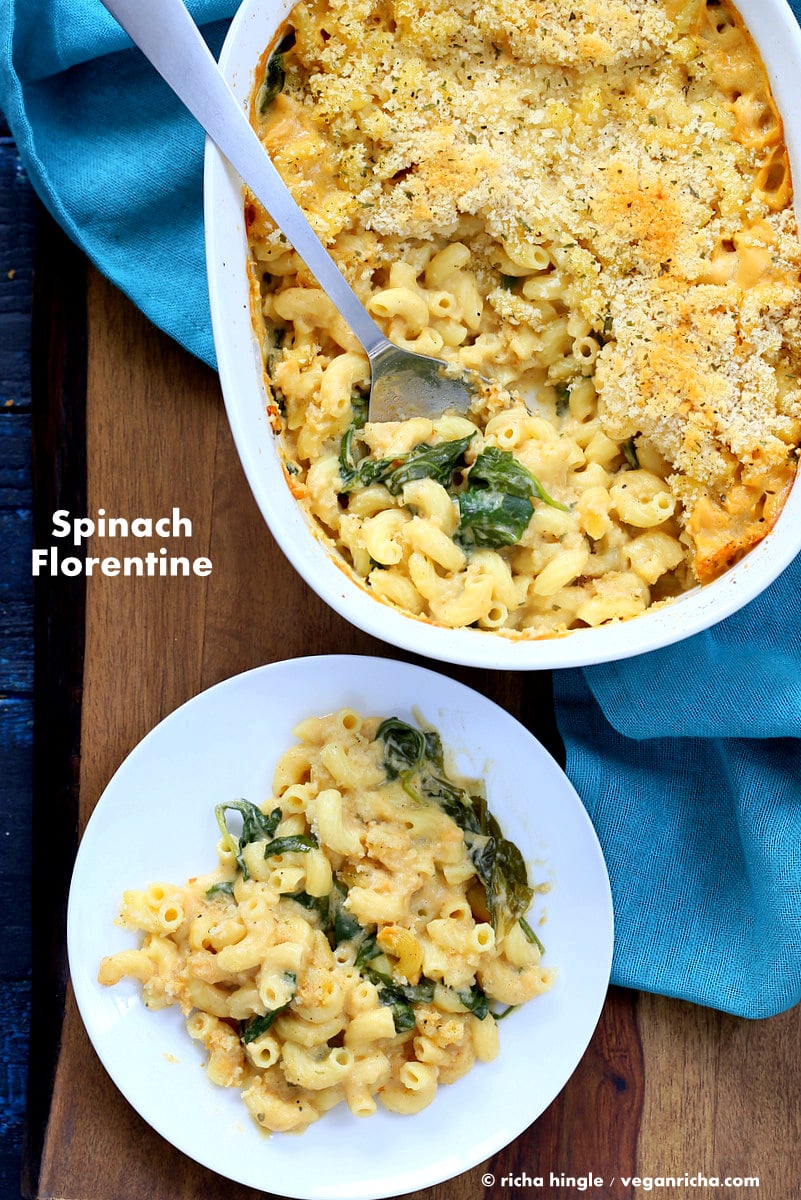 Vegan Spinach florentine - Pasta Casserole With a luscious creamy sauce, spinach, some dry sherry. Easy to make ahead and easily made gluten-free. | Vegan Richa